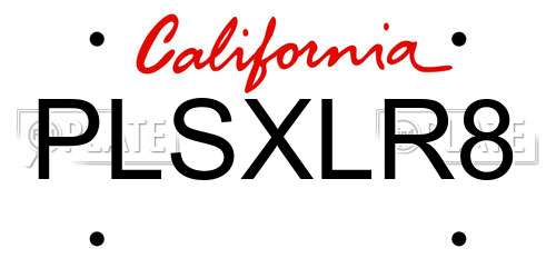 PLSXLR8 California License Plate