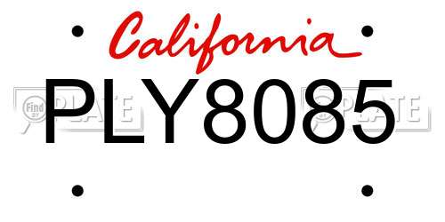 PLY8085 California License Plate