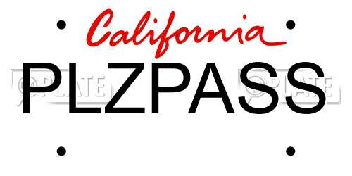 PLZPASS California License Plate
