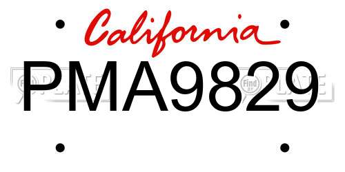 PMA9829 California License Plate