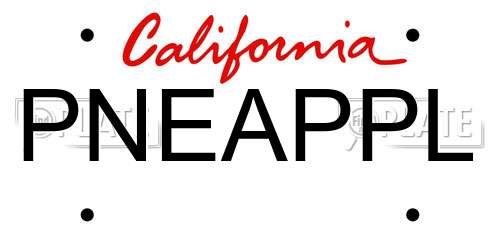PNEAPPL California License Plate