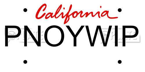 PNOYWIP California License Plate