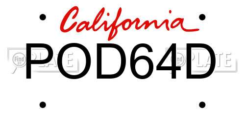 POD64D California License Plate
