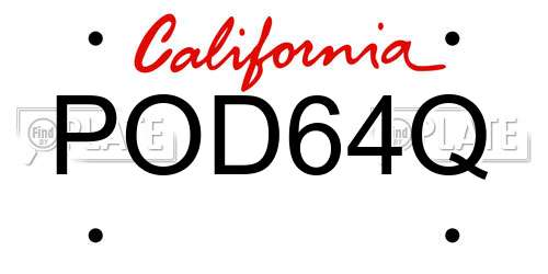 POD64Q California License Plate