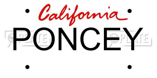 PONCEY California License Plate