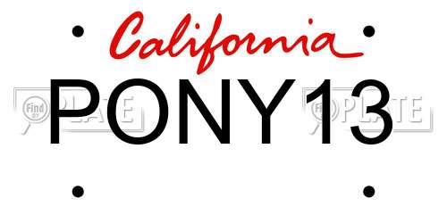 PONY13 California License Plate