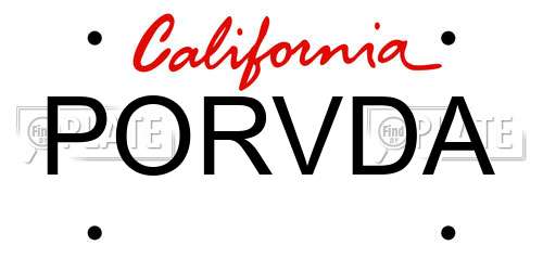 PORVDA California License Plate