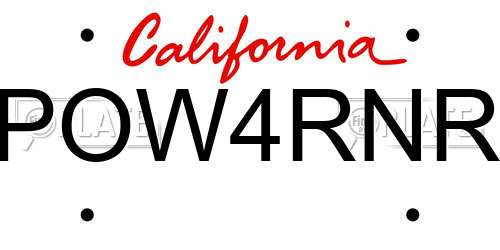 POW4RNR California License Plate