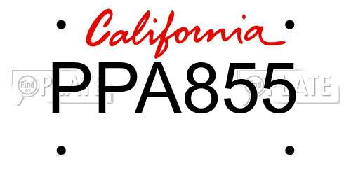 PPA855 California License Plate
