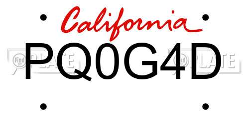 PQ0G4D California License Plate