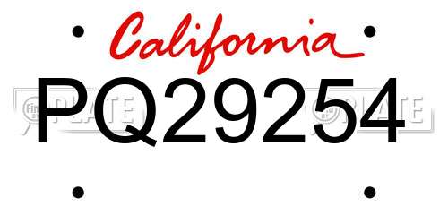PQ29254 California License Plate