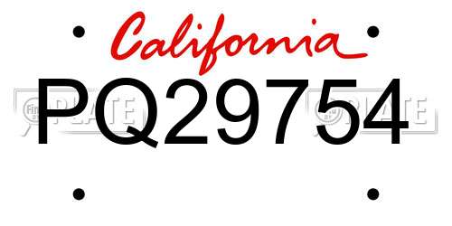 PQ29754 California License Plate