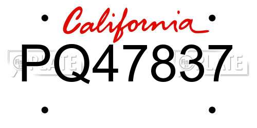 PQ47837 California License Plate