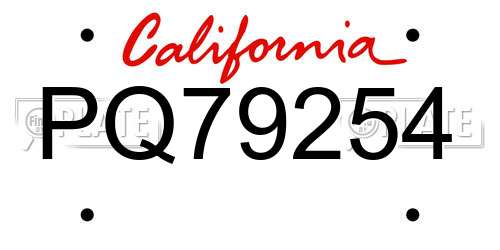 PQ79254 California License Plate