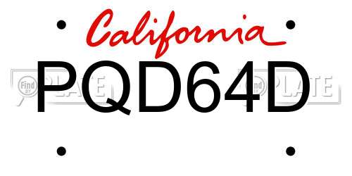 PQD64D California License Plate