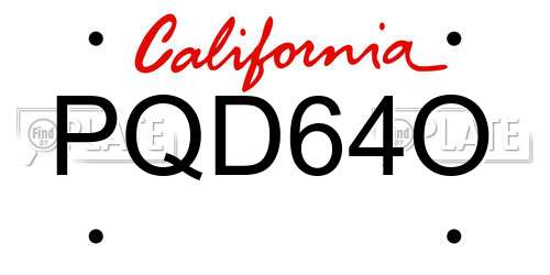 PQD64O California License Plate