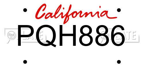 PQH886 California License Plate