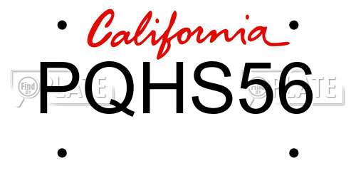 PQHS56 California License Plate