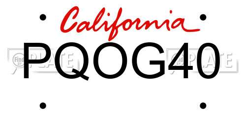 PQOG40 California License Plate