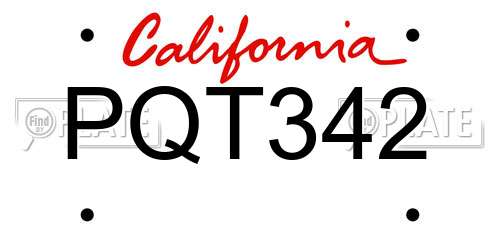 PQT342 California License Plate