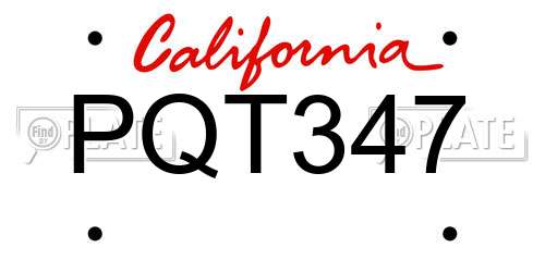 PQT347 California License Plate