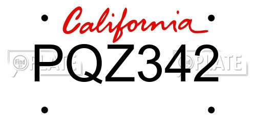 PQZ342 California License Plate