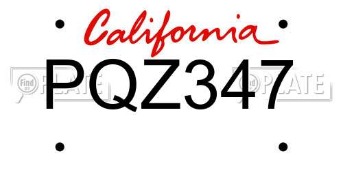 PQZ347 California License Plate