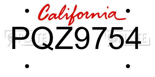 PQZ9754 California License Plate