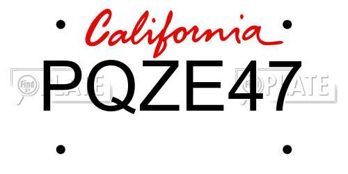 PQZE47 California License Plate