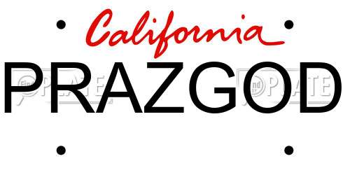 PRAZGOD California License Plate