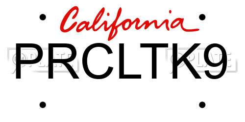 PRCLTK9 California License Plate
