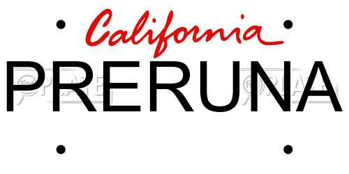 PRERUNA California License Plate