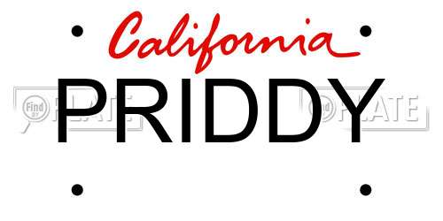 PRIDDY California License Plate