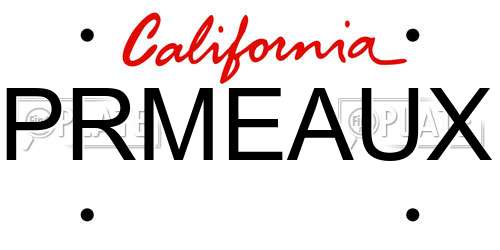 PRMEAUX California License Plate