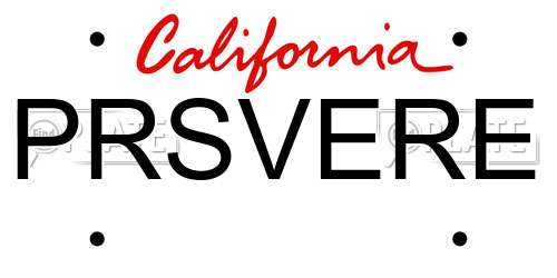 PRSVERE California License Plate