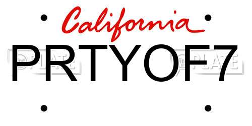 PRTYOF7 California License Plate