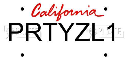 PRTYZL1 California License Plate