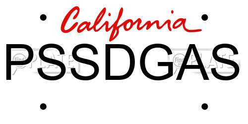 PSSDGAS California License Plate