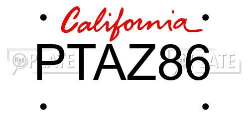 PTAZ86 California License Plate
