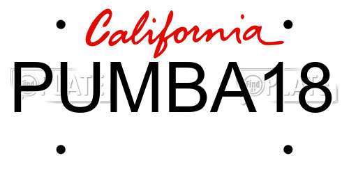 PUMBA18 California License Plate
