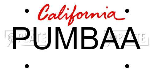 PUMBAA California License Plate