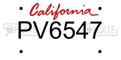 PV6547 California License Plate