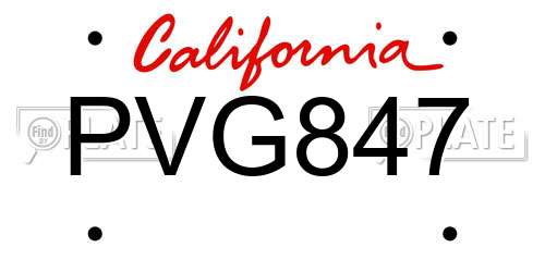 PVG847 California License Plate