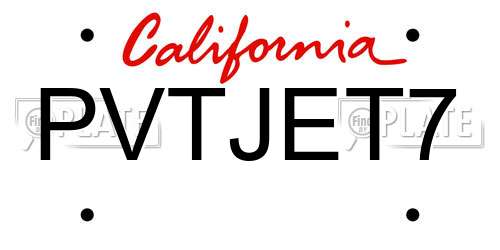 PVTJET7 California License Plate