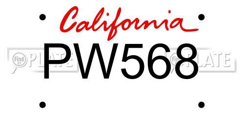 PW568 California License Plate