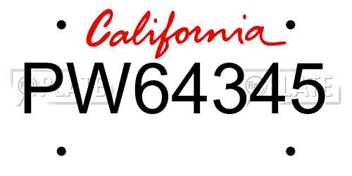 PW64345 California License Plate