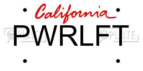 PWRLFT California License Plate