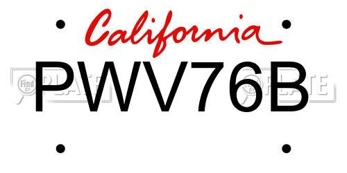 PWV76B California License Plate