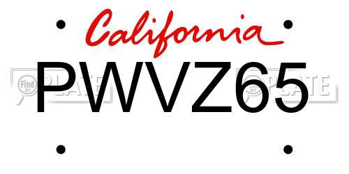 PWVZ65 California License Plate