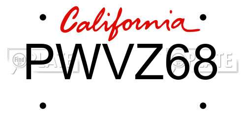 PWVZ68 California License Plate
